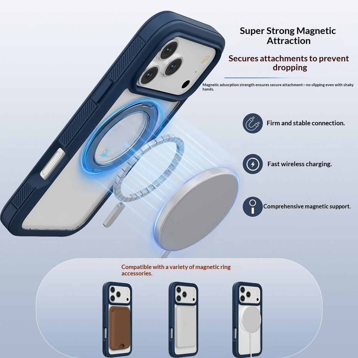 iPhone 18 Pro / 17 Pro EIDERWOOD Deksel med Skjermbeskyttelse og Stativfunksjon - MagSafe Kompatibel - Blå / Gjennomsiktig