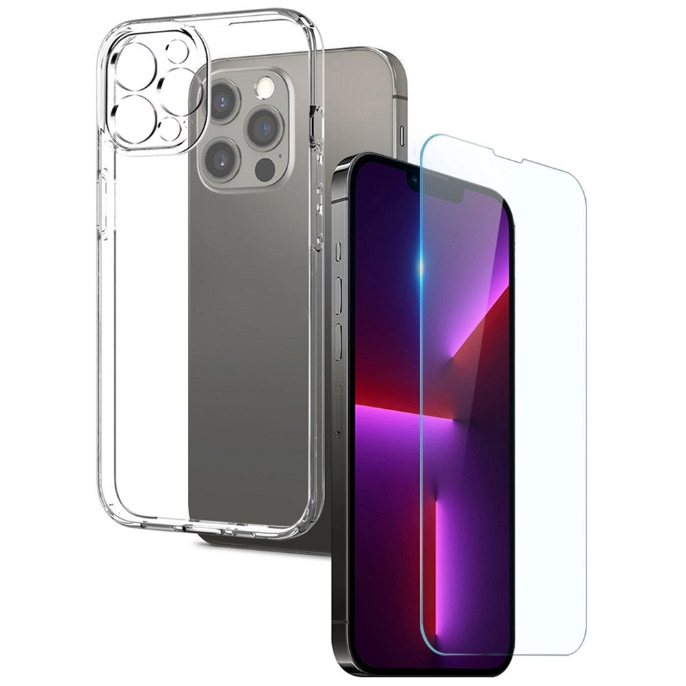 NORTHJO iPhone 13 Pro 2-i-1 Sett Fleksibelt Plast Deksel med Herdet Beskyttelsesglass - Gjennomsiktig