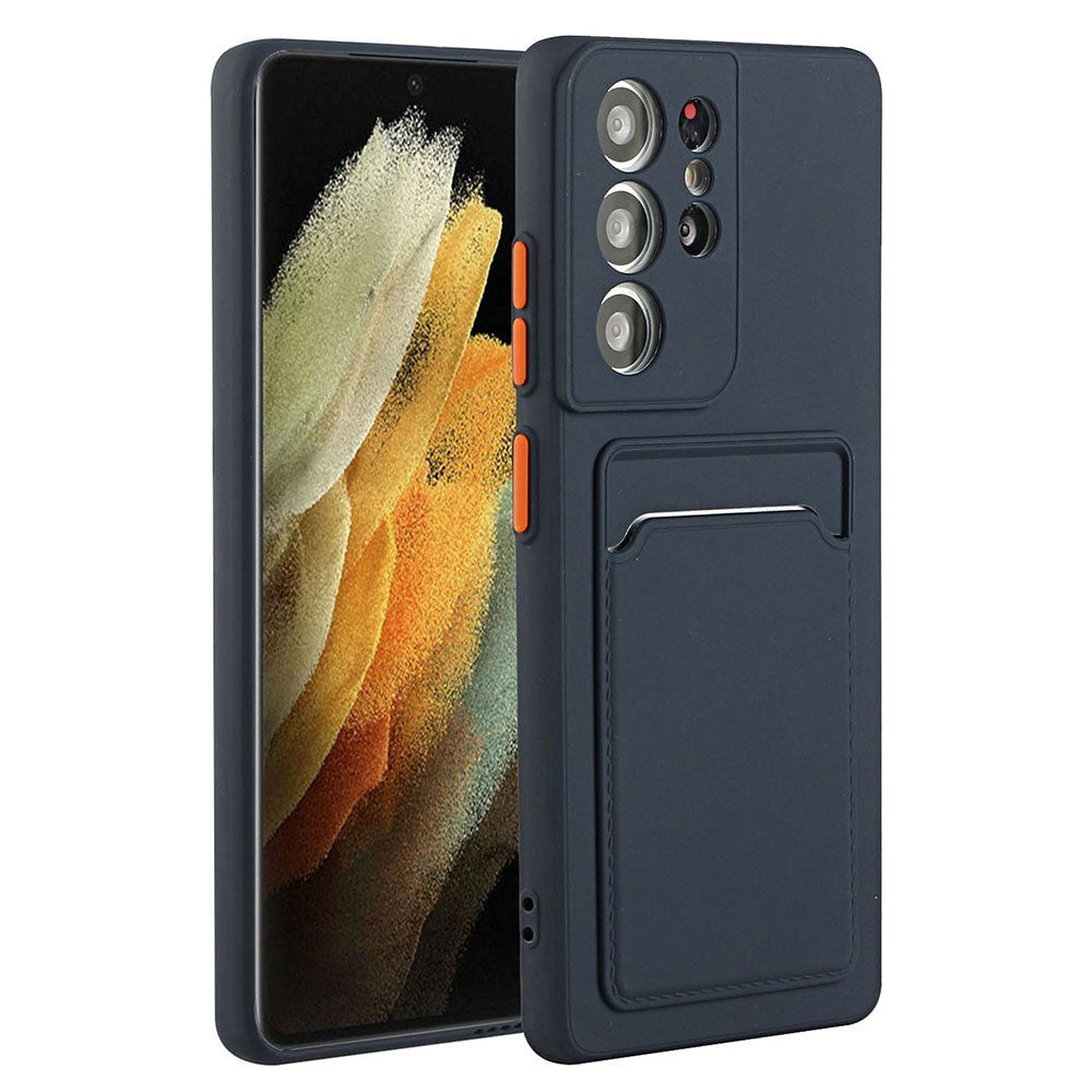 Samsung Galaxy S23 Ultra Fleksibelt Plastdeksel med Kortholder - Blå