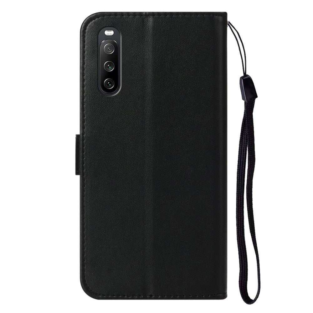 Sony Xperia 10 V Lær Flip Deksel m. Lommebok og Stropp - Svart