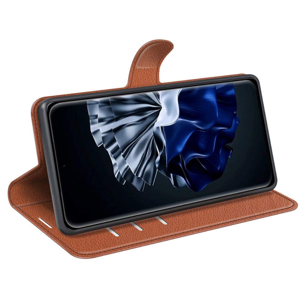 Huawei P60 Pro Litchi Skinn Deksel m. Lommebok - Brun