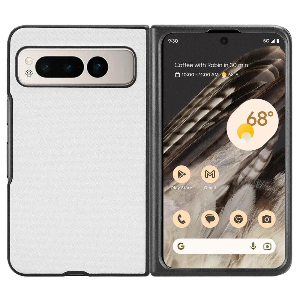 Google Pixel Fold Skinnkledd Plast Deksel - Hvit Carbon