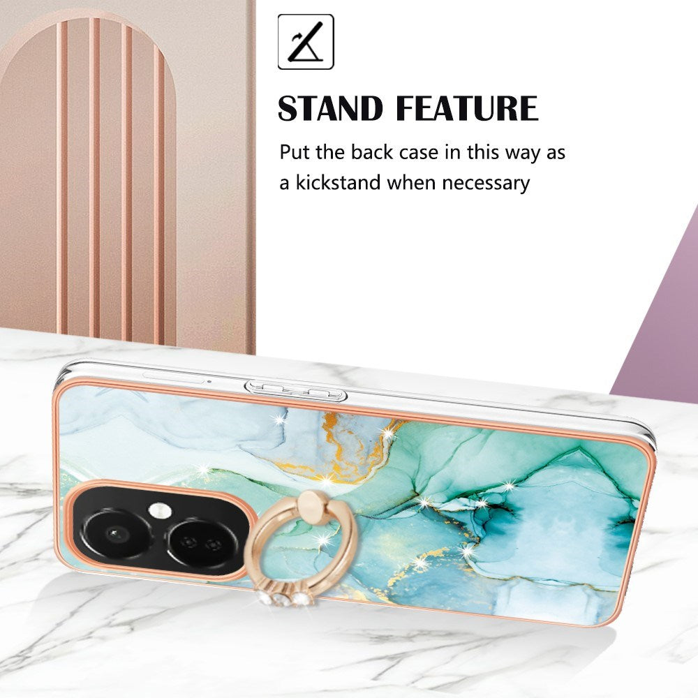 EIDERWOOD OnePlus Nord CE 3 Lite Fleksibelt Plast Deksel med Ring Kickstand & Marmordesign - Blå / Rose Gold