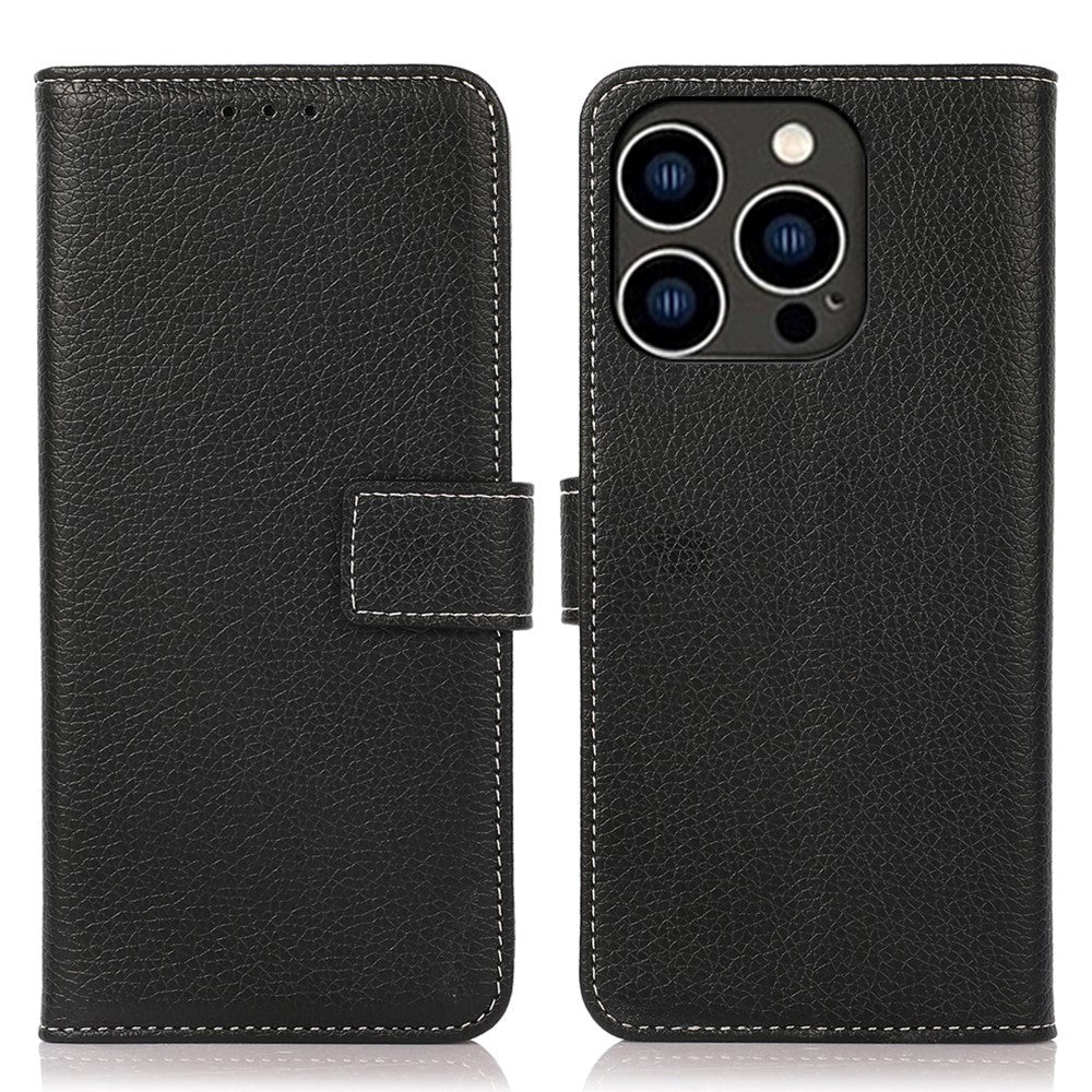iPhone 15 Pro Max Litchi Kunstskinn Deksel med Kortholder - Svart