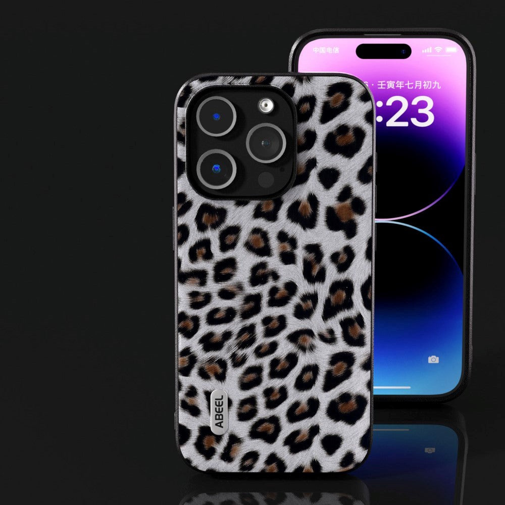 iPhone 15 Pro Max Fleksibelt Plastdeksel - Leopardmønster - Sølv