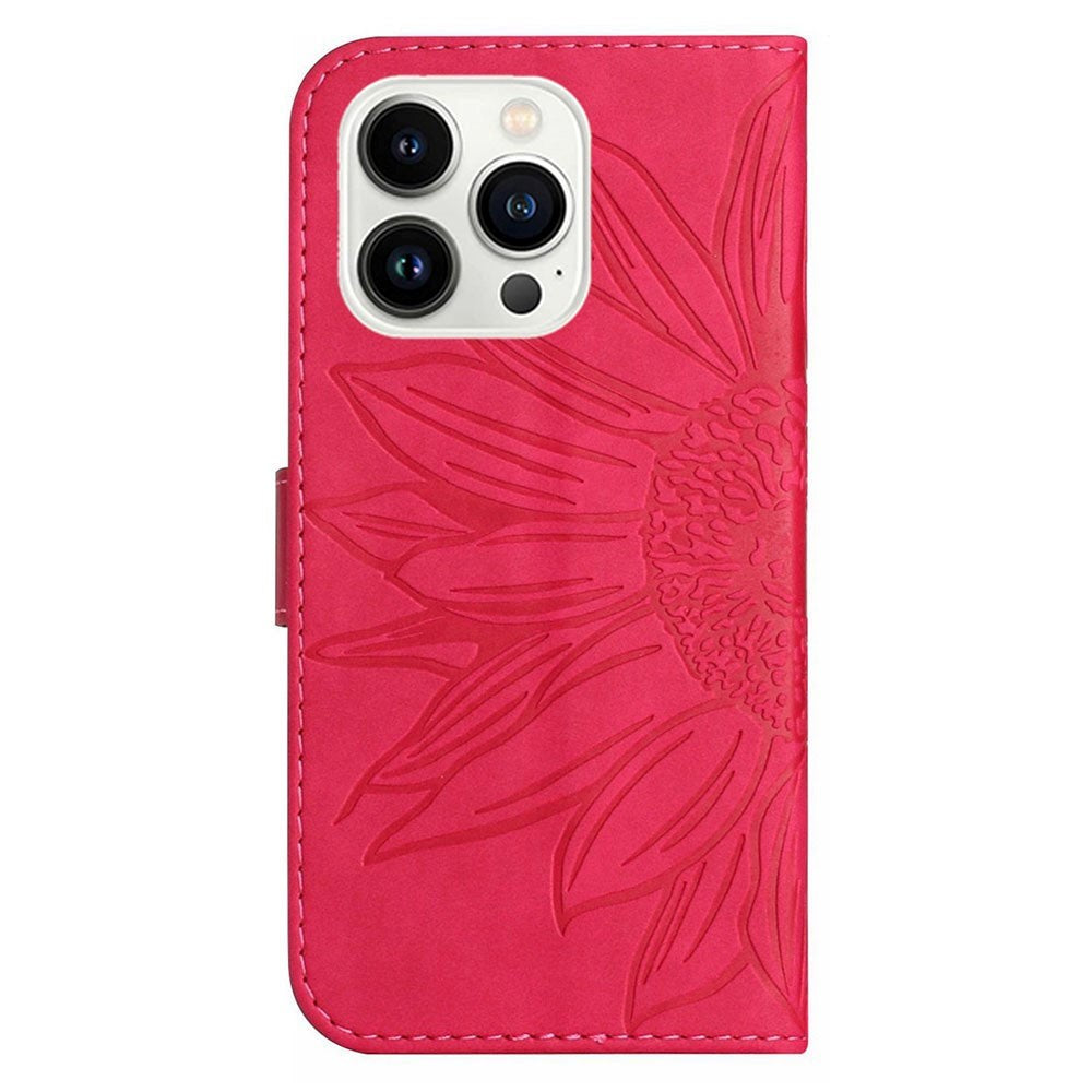 iPhone 15 Pro Kunstskinn Flip Deksel med Lommebok - Solsikke - Rosa