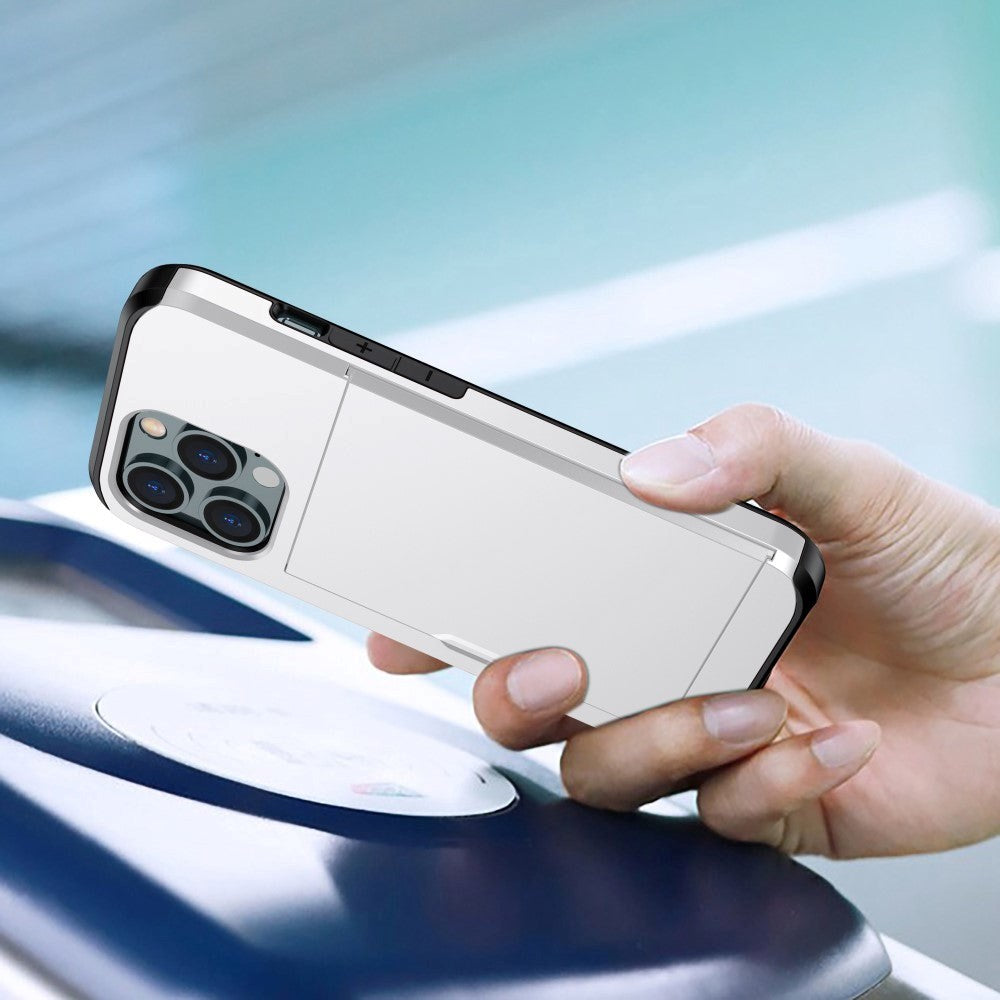 iPhone 15 Pro Drop Proof Deksel m. Lommebok - Sølv