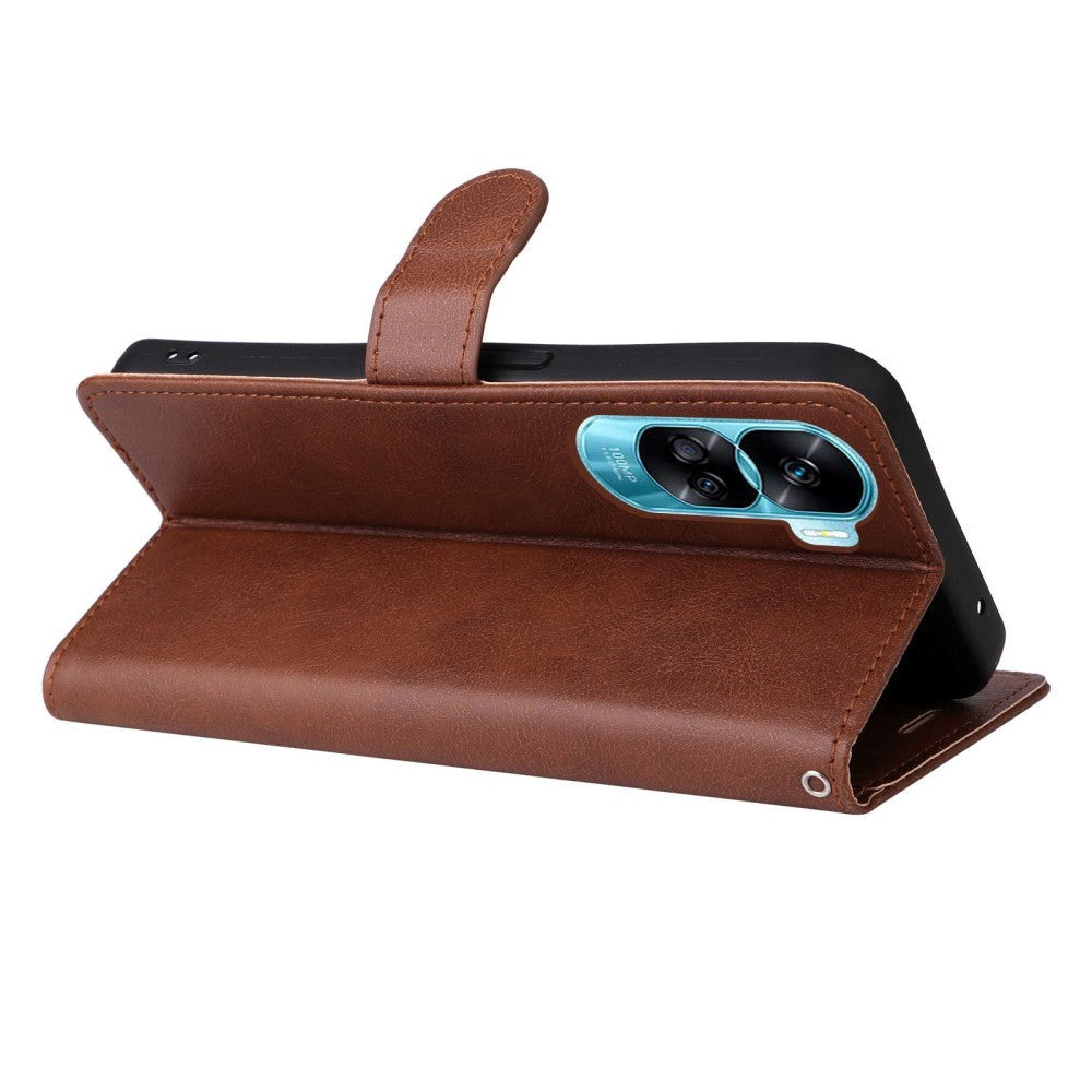 Honor 90 Lite Kunstskinn Deksel m. Stropp og Lommebok - Brun