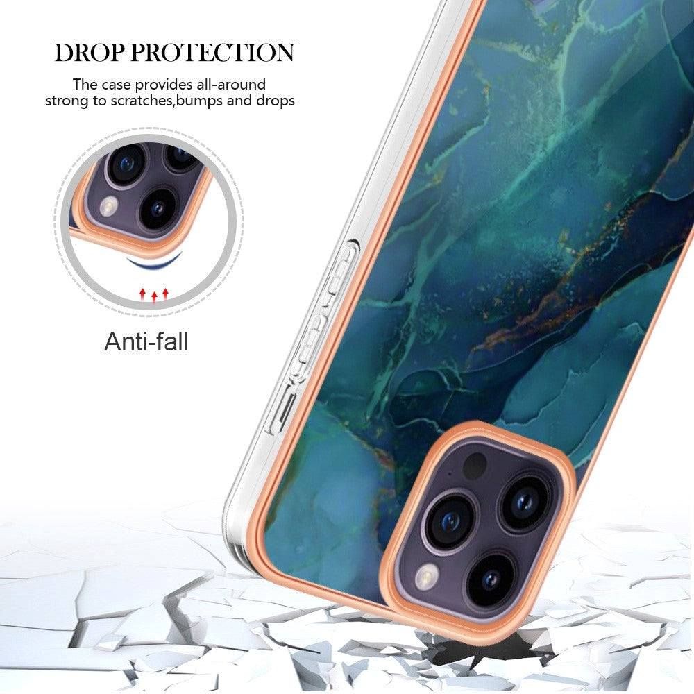 iPhone 15 Pro Max Plastdeksel - Grønn / Blå Marmor