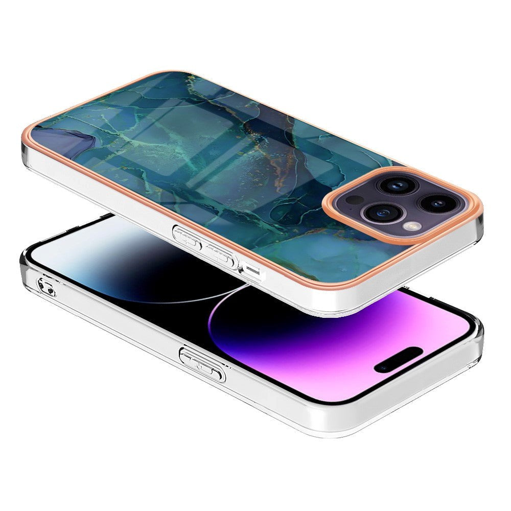 iPhone 15 Pro Max Plastdeksel - Grønn / Blå Marmor