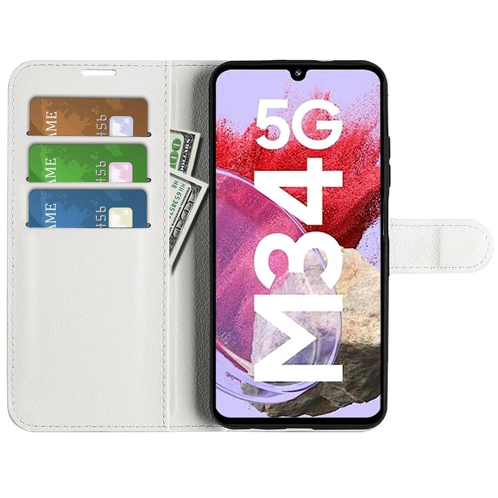 Samsung Galaxy M34 (5G) / F34 (5G) Litchi Kunstskinn Deksel m. Lommebok - Hvit