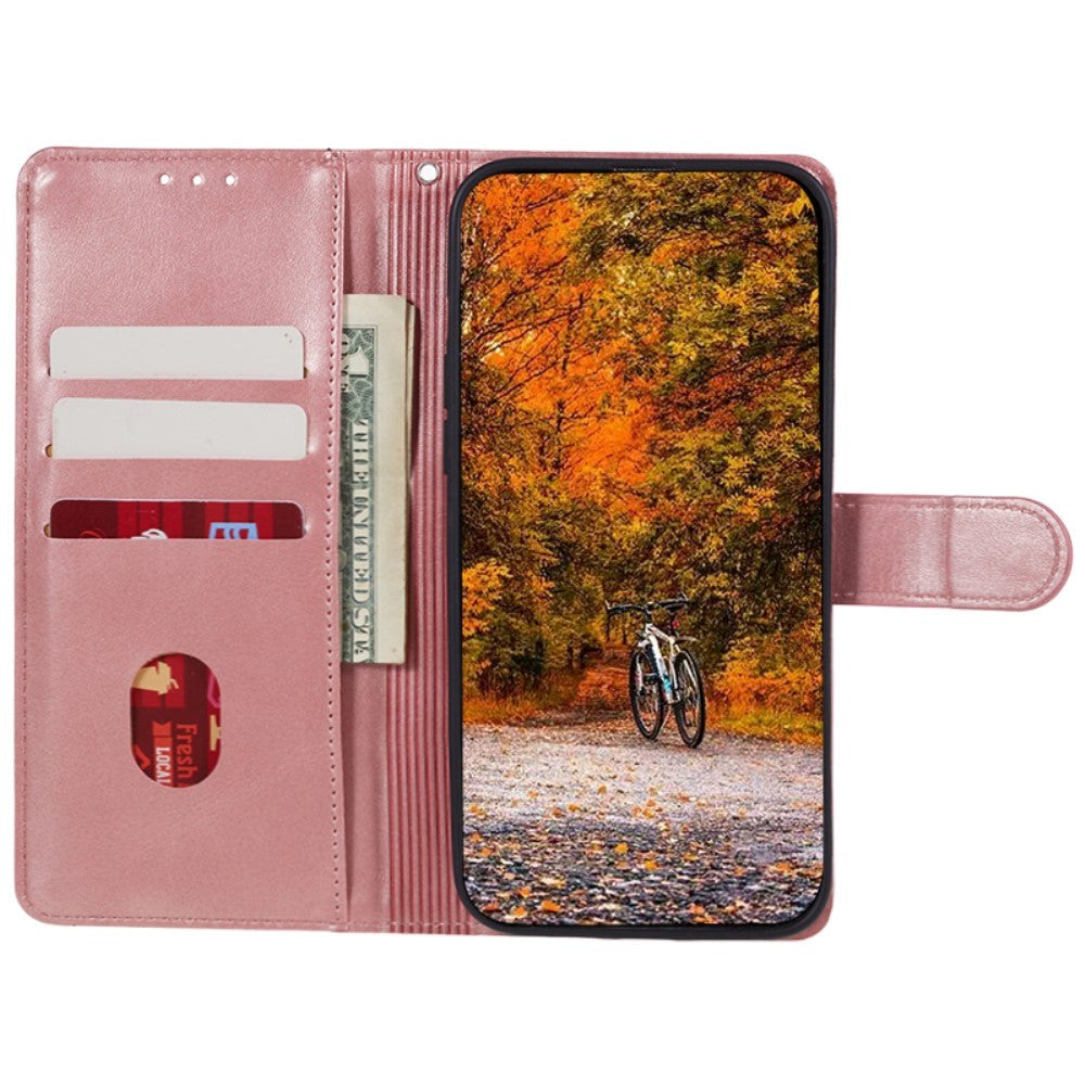 Motorola Moto G84 Kunstskinn Deksel med Lommebok og Stropp - Rose Gold