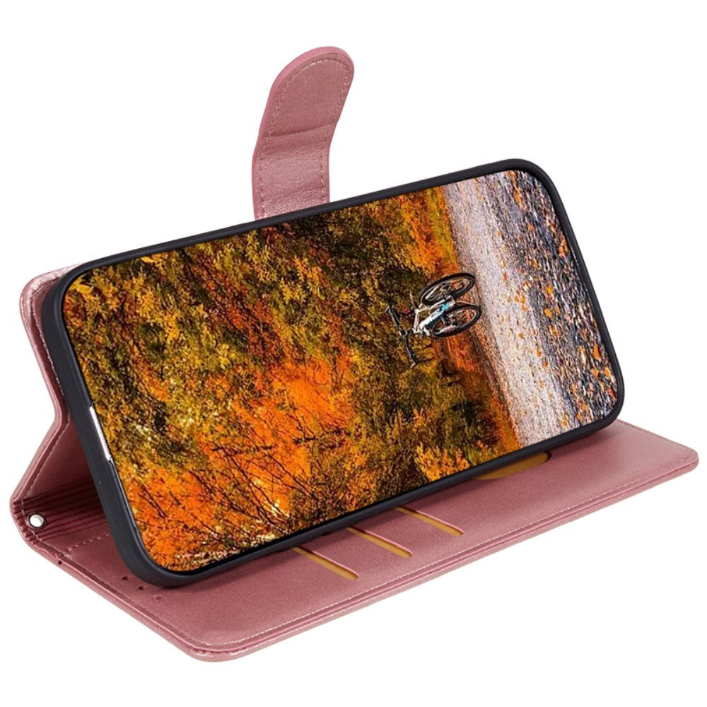 Motorola Moto G84 Kunstskinn Deksel med Lommebok og Stropp - Rose Gold