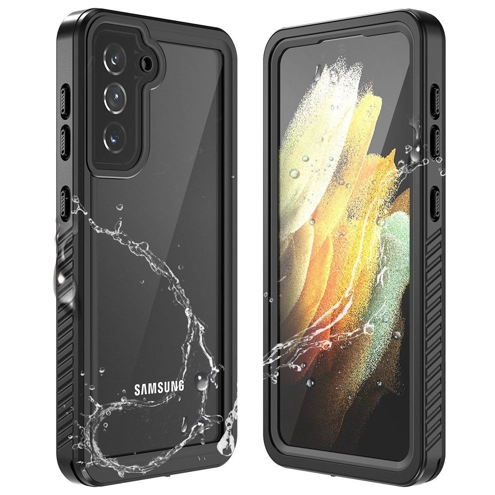 Samsung Galaxy S21 - Vanntett Hybrid Deksel m. Innebygd Skjermbeskytterfilm - Gjennomsiktig / Svart