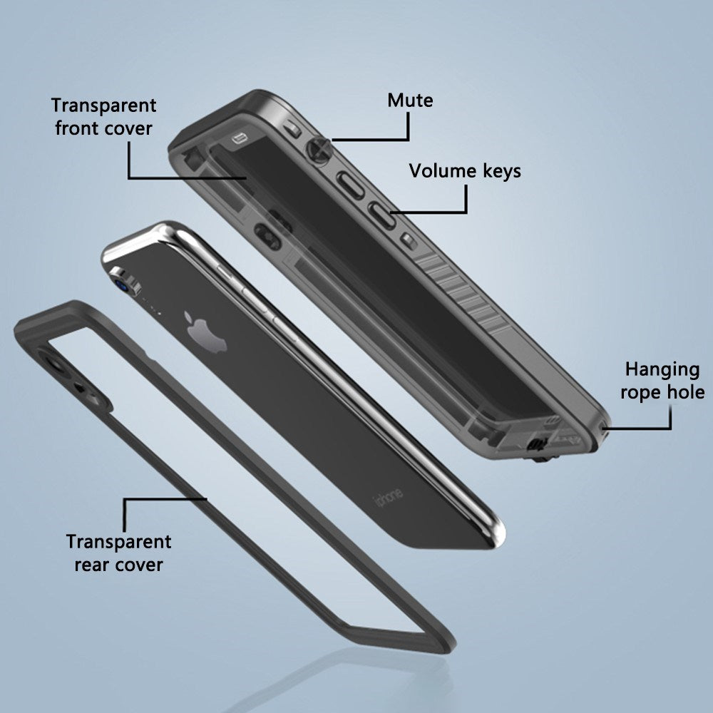 iPhone XR - Vanntett Hybrid Deksel m. Innebygd Skjermbeskytterfilm - Gjennomsiktig / Svart