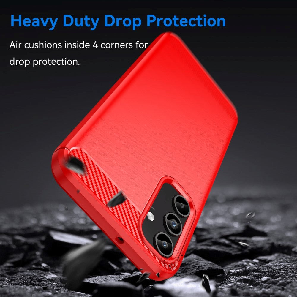 Samsung Galaxy A15 (5G) / A15 Brushed Carbon Fiber Fleksibelt Plast Deksel - Rød
