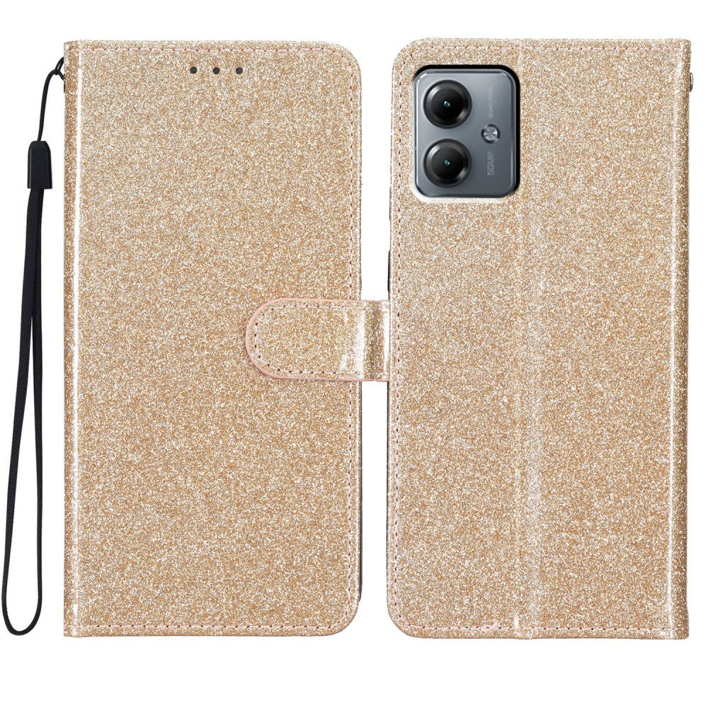 EIDERWOOD Motorola Moto G54 Flip Deksel med Lommebok og Stropp - Glitter - Gull