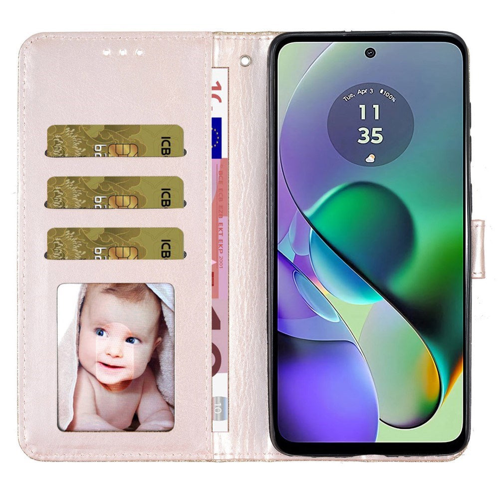 EIDERWOOD Motorola Moto G54 Flip Deksel med Lommebok og Stropp - Glitter - Gull