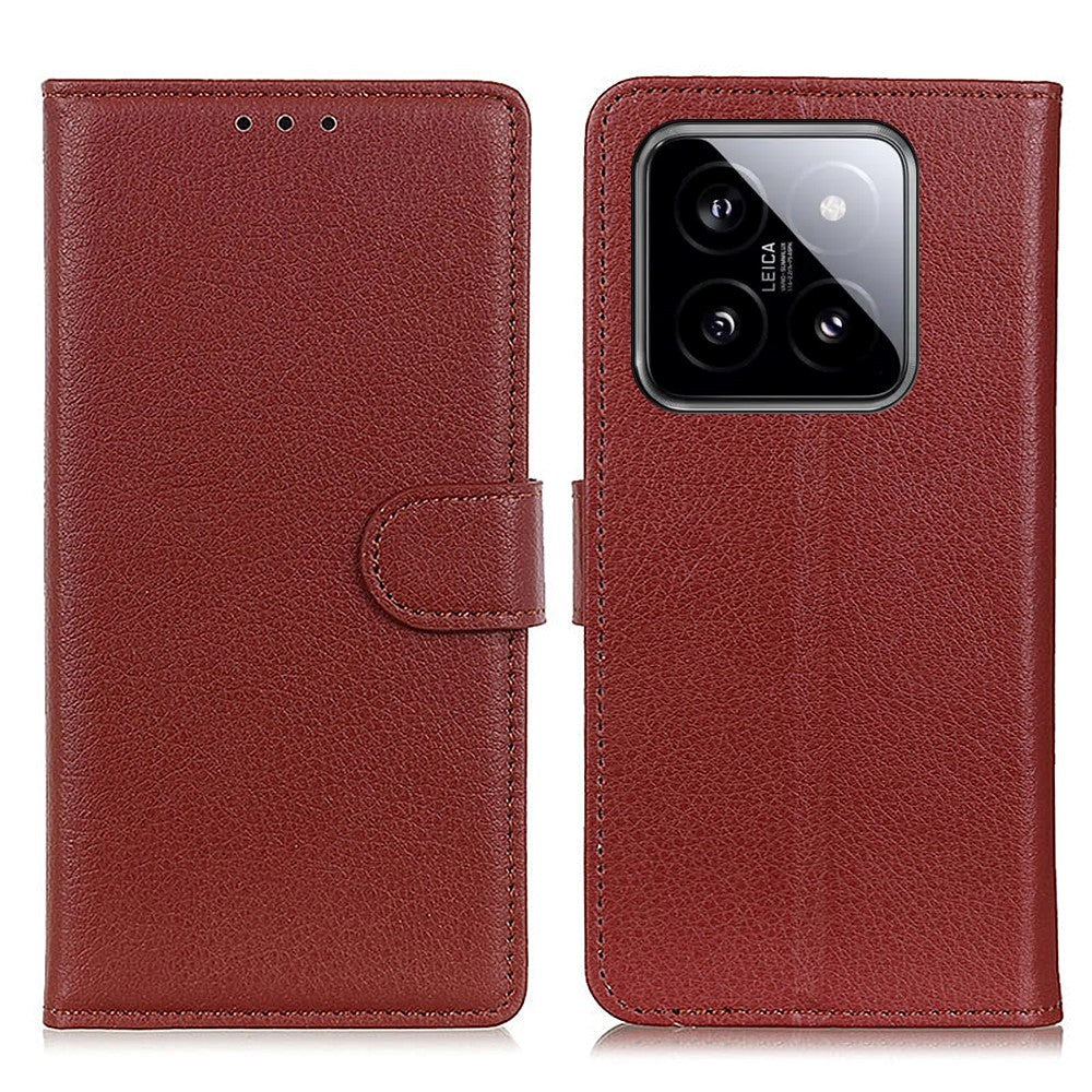 Xiaomi 14 Pro PU Litchi Skin Flip Deksel med Lommebok - Brun