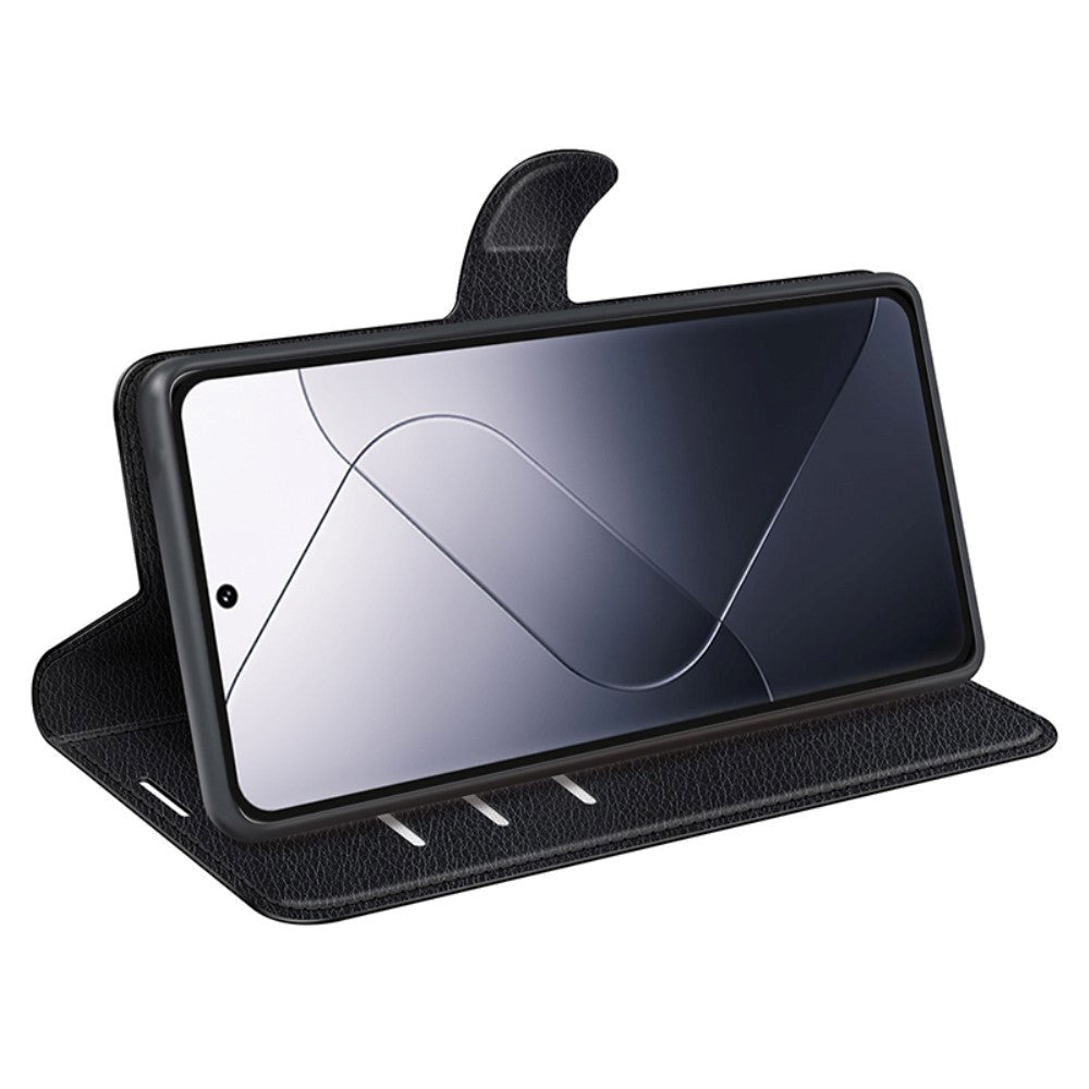 Xiaomi 14 Pro Kunstskinn Deksel m. Lommebok & Stativ - Svart