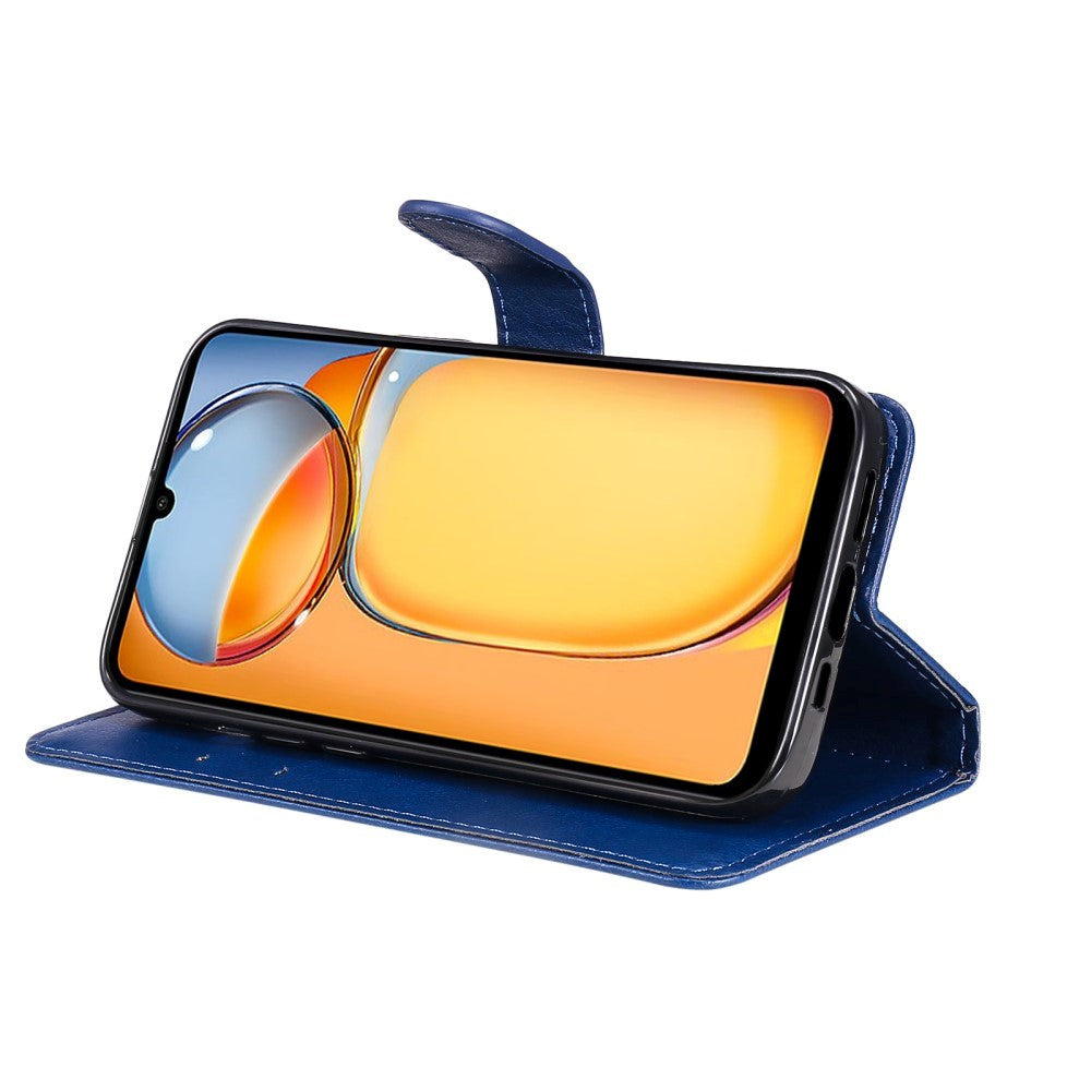 Xiaomi Poco C65 / Redmi 13C Flip Deksel i Skinn med Lommebok og Stropp - Blå