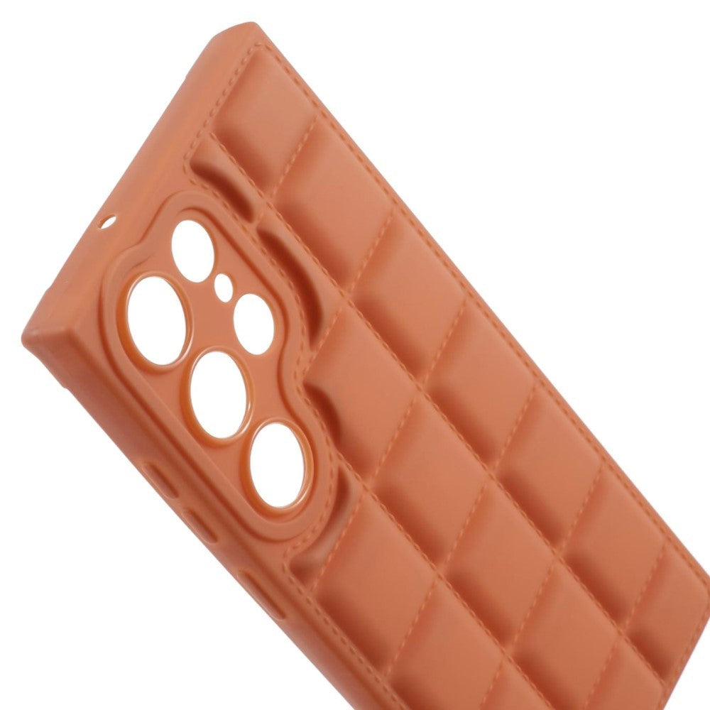 Samsung Galaxy S24 Ultra Fleksibelt Plast Deksel med Jakketekstur - Brun