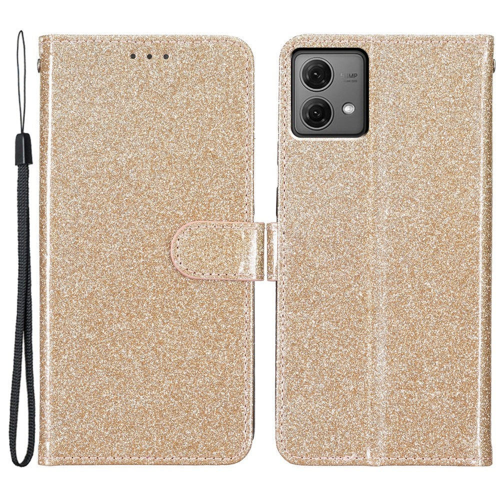EIDERWOOD Motorola Moto G84 Flip Deksel med Lommebok og Stropp - Glitter - Gull