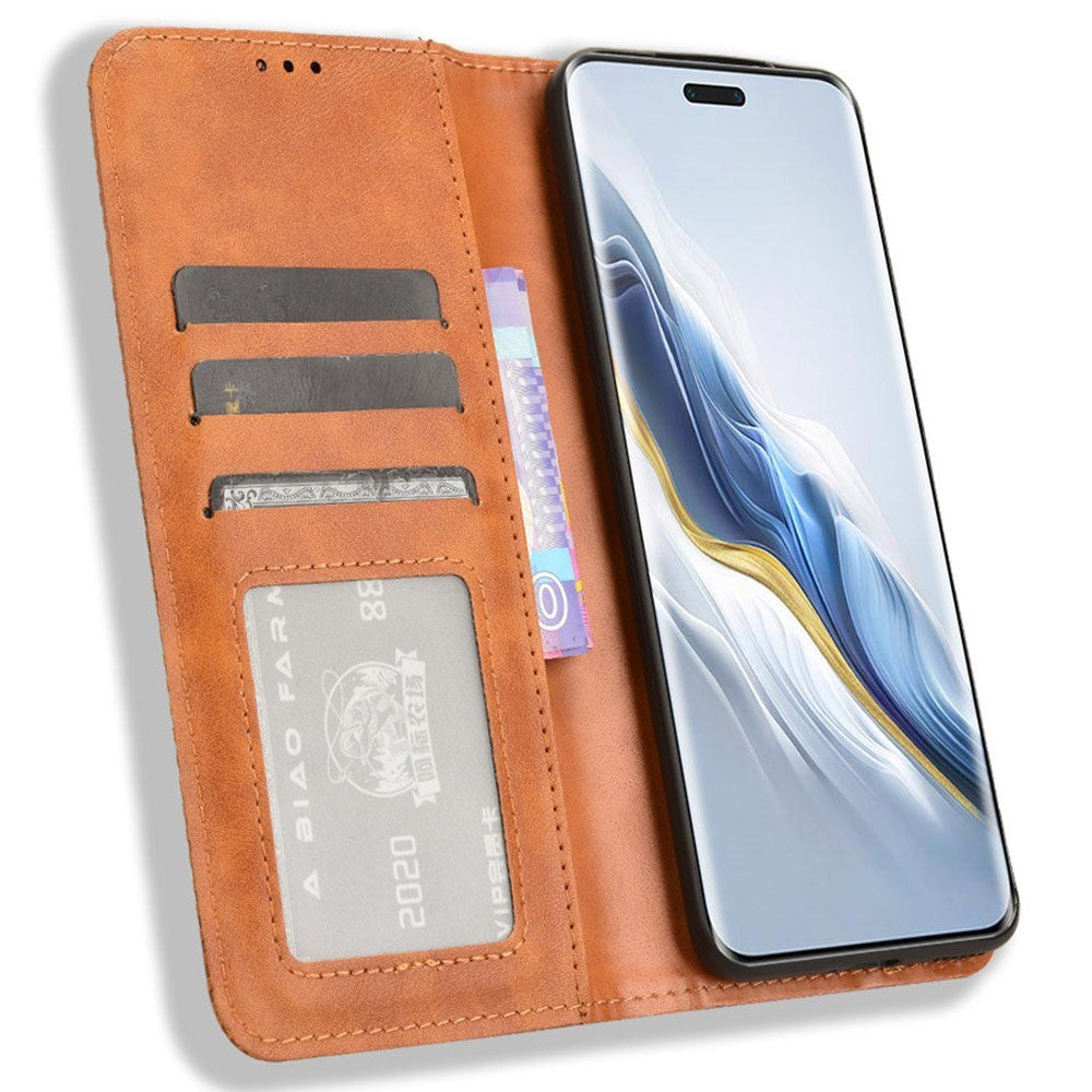 EIDERWOOD Honor Magic6 Pro (5G) Magnetisk Kunstskinn Flip Deksel - Brun