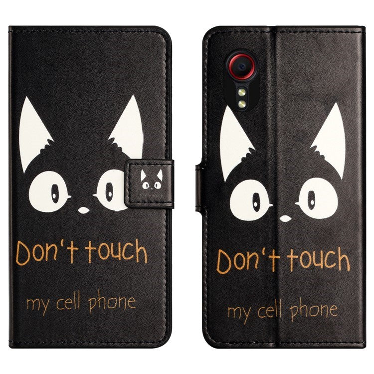 EIDERWOOD Samsung Galaxy Xcover 7 Flipdeksel med Lommebok & Stativ Funksjon - "Don't Touch My Cellphone" Katt