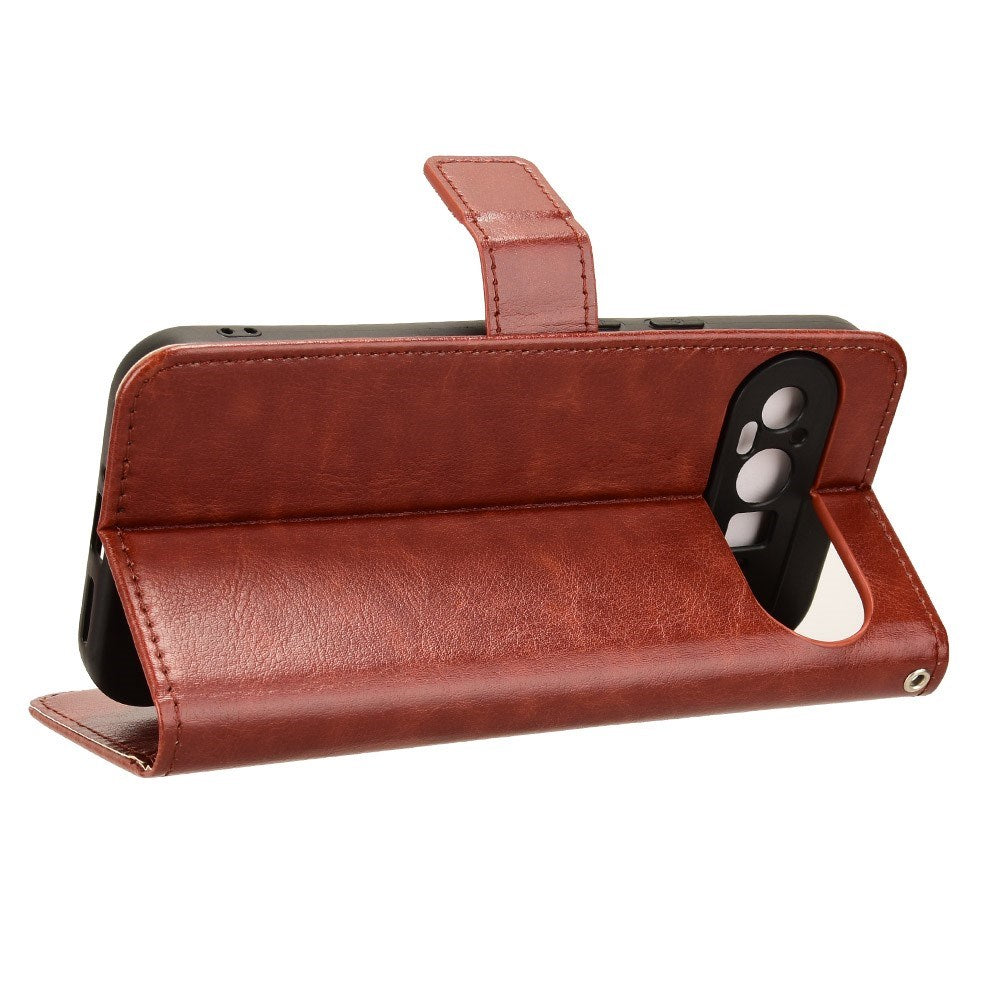 EIDERWOOD Google Pixel 9 / 9 Pro Kunst Skinn Flip Deksel med Stativ & Lommebok - Brun