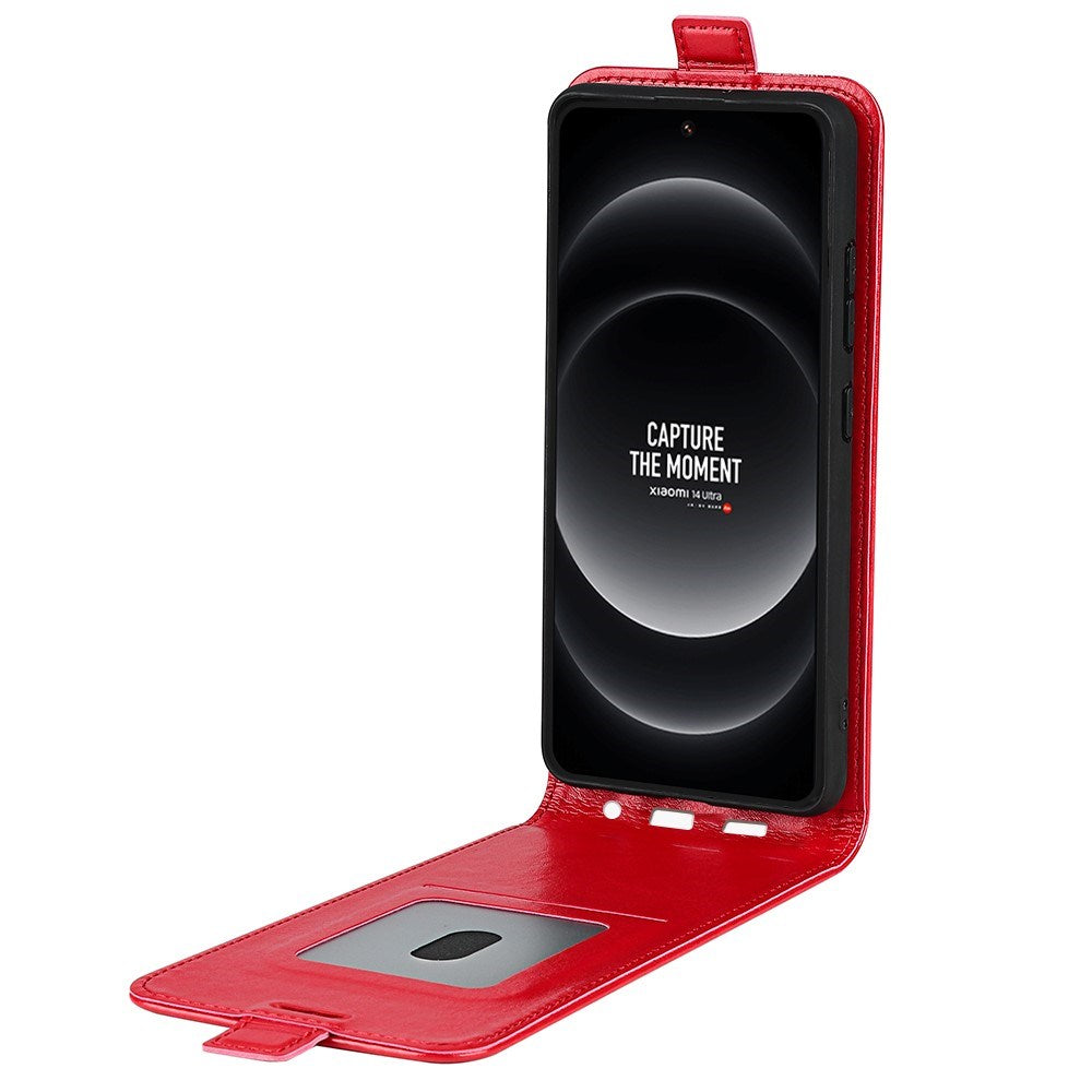 EIDERWOOD Xiaomi 14 Ultra Vertikalt Flip Kunst Skinn Deksel med Lommebok - Rød