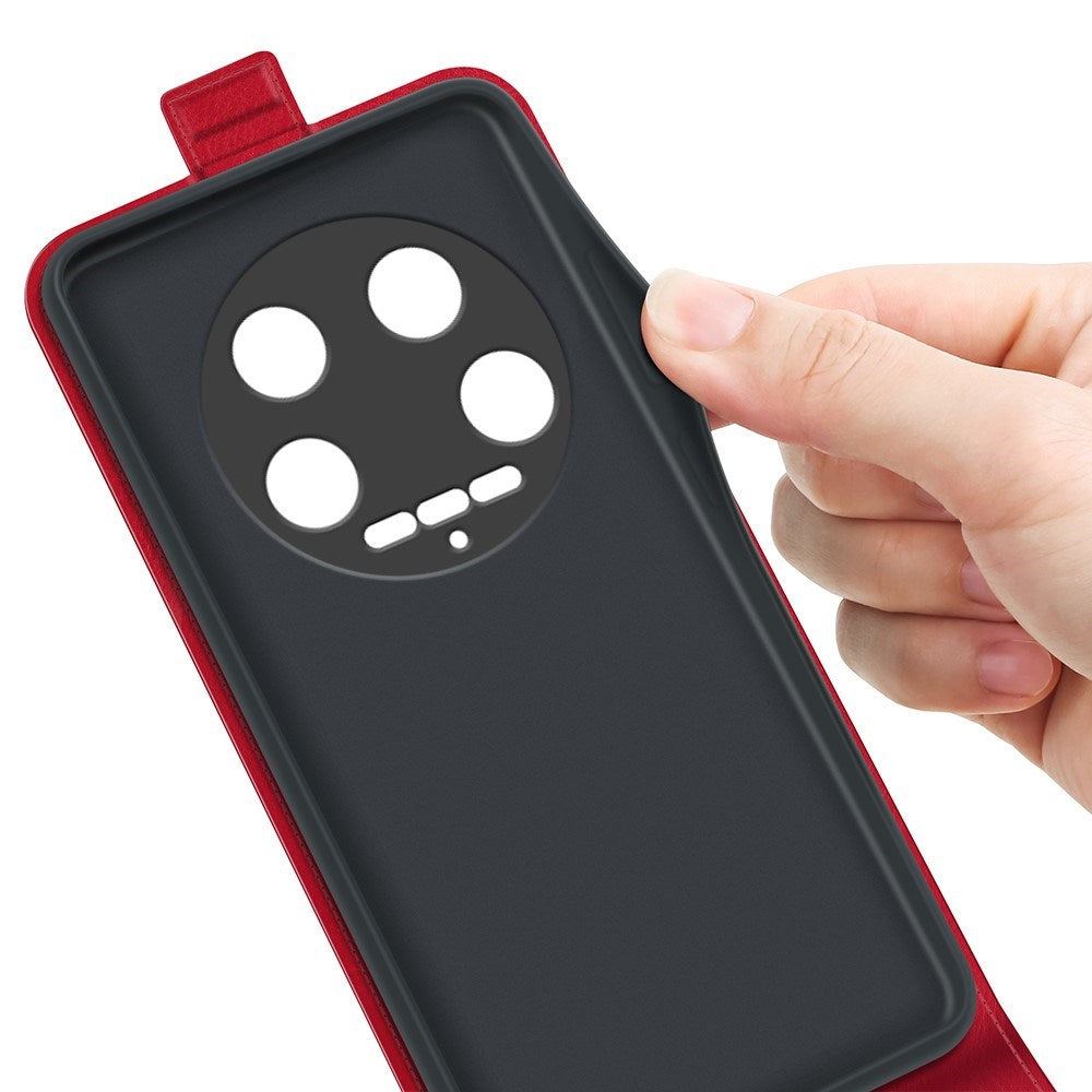 EIDERWOOD Xiaomi 14 Ultra Vertikalt Flip Kunst Skinn Deksel med Lommebok - Rød
