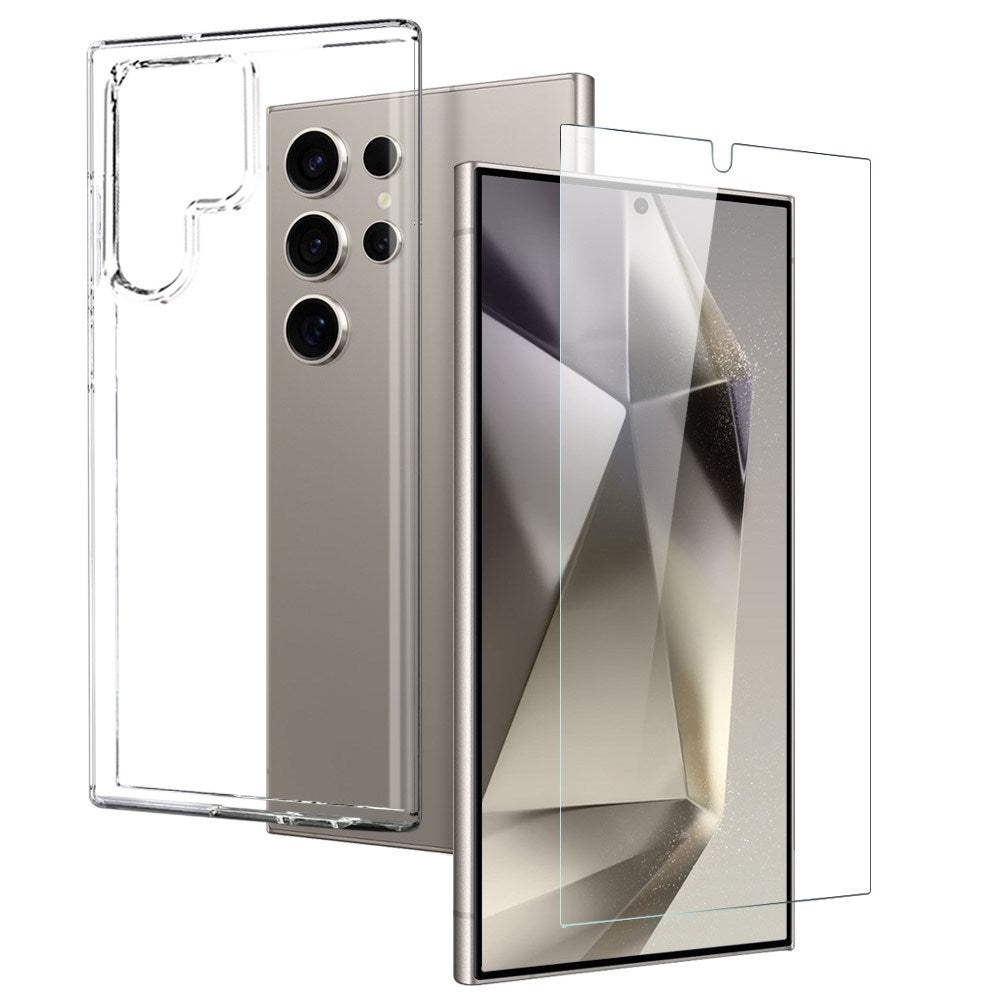 NORTHJO Samsung Galaxy S24 Ultra 2-i-1 Sett Fleksibelt Plast Deksel med Herdet Beskyttelsesglass - Gjennomsiktig