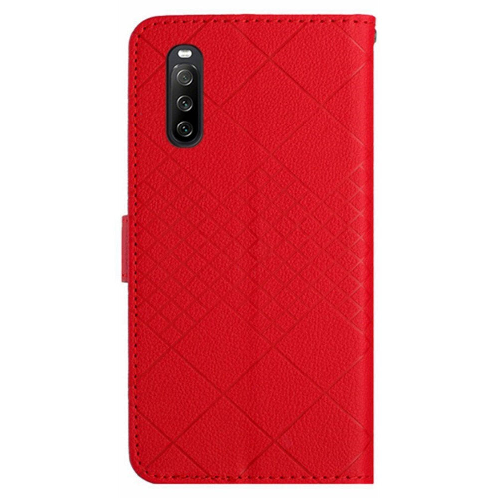 EIDERWOOD Sony Xperia 10 VI Kunst Skinn Flip Deksel med Lommebok og Stropp - Rutedekor - Rød