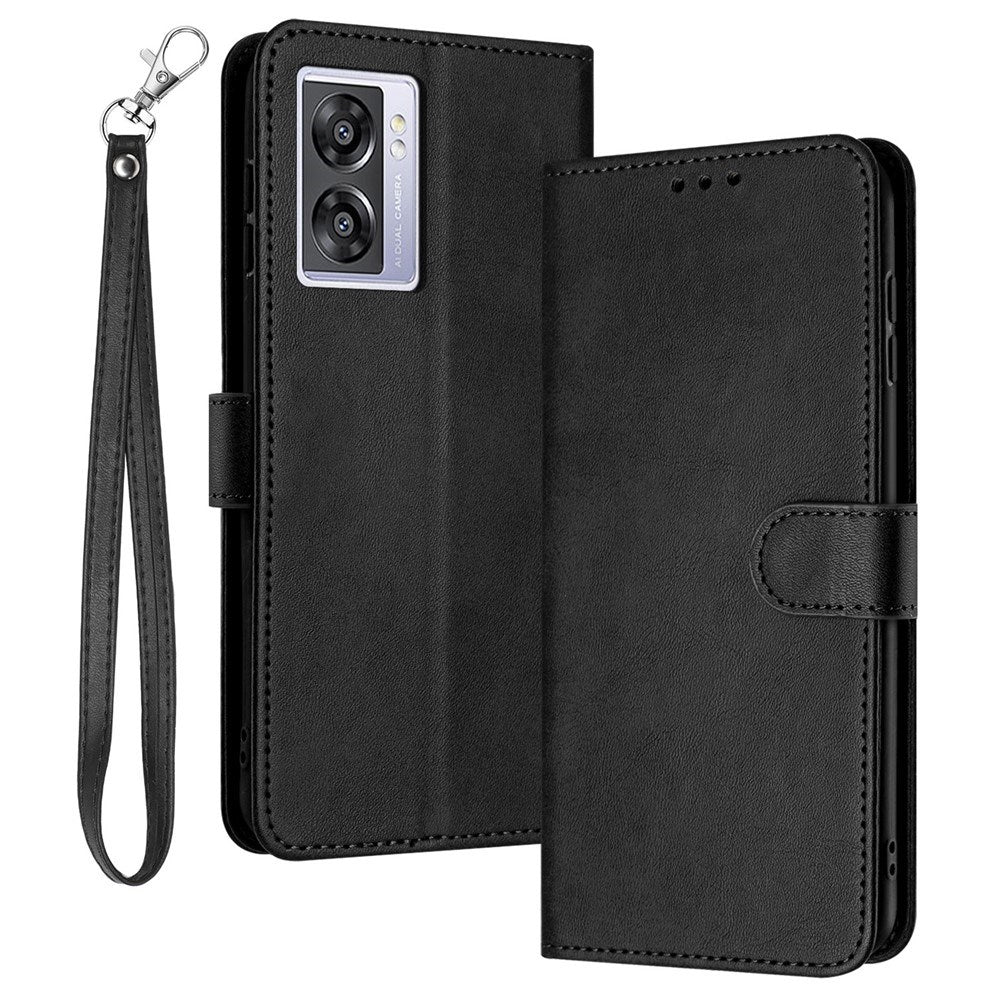 OPPO A77 (5G) / A57 / A57s EIDERWOOD Kunstskinn Flip Deksel m. Stropp - Svart