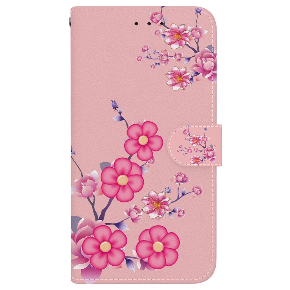 EIDERWOOD iPhone 16e Kunstskinn Deksel med Lommebok og Stropp - Rosa med Blomster