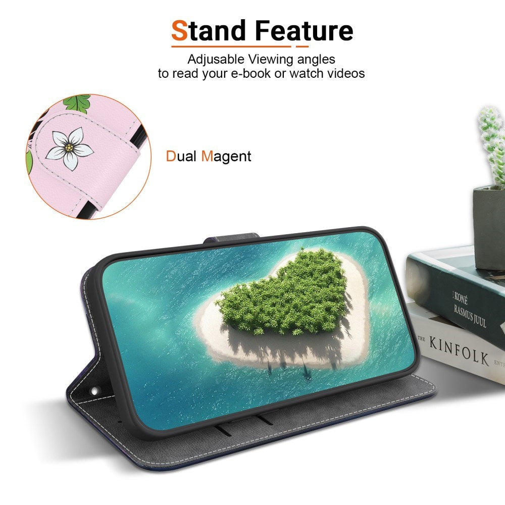 EIDERWOOD iPhone 16e Kunstskinn Deksel med Lommebok og Stropp - Hvit Lilje