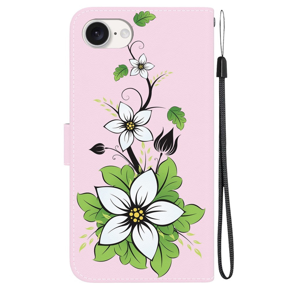 EIDERWOOD iPhone 16e Kunstskinn Deksel med Lommebok og Stropp - Hvit Lilje