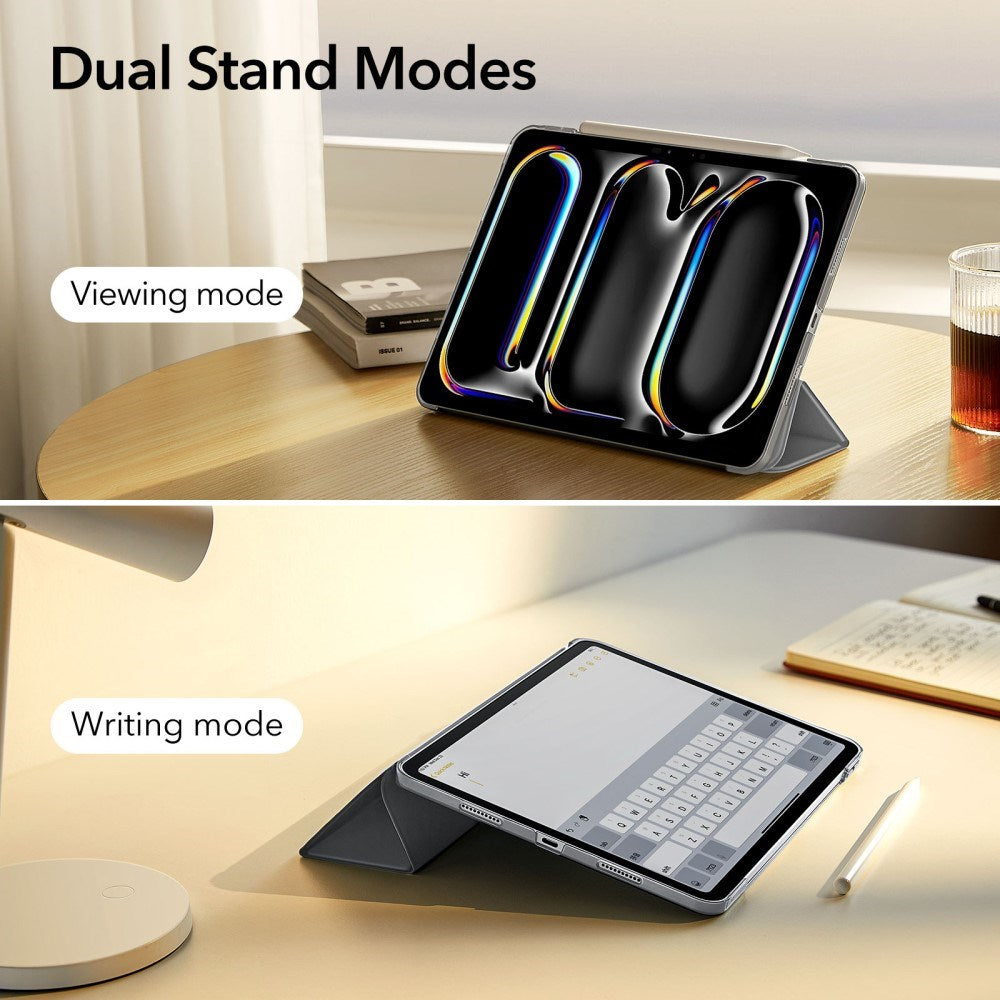 iPad Pro 13" (2025 / 2024) ESR Tri-Fold Flip Deksel med Apple Pencil Holder - Grå