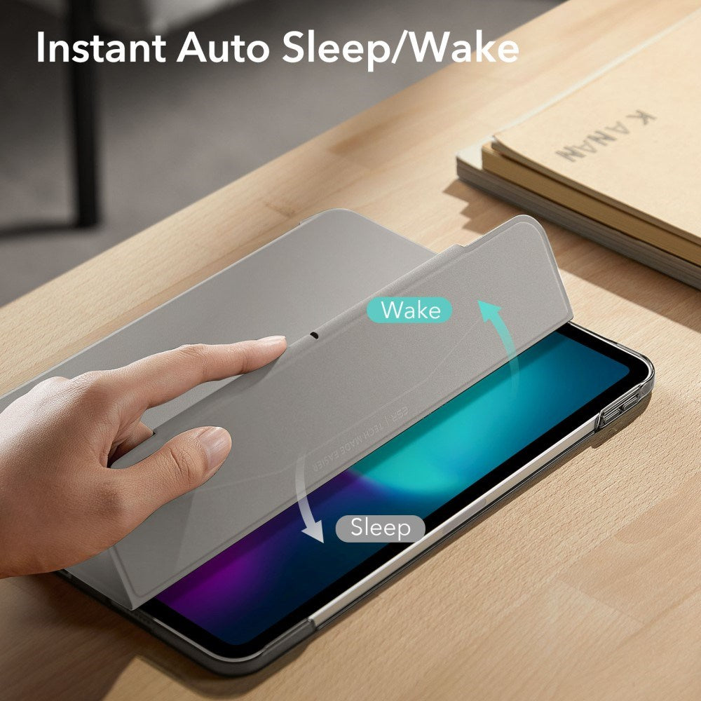 iPad Pro 13" (2025 / 2024) ESR Tri-Fold Flip Deksel med Apple Pencil Holder - Grå