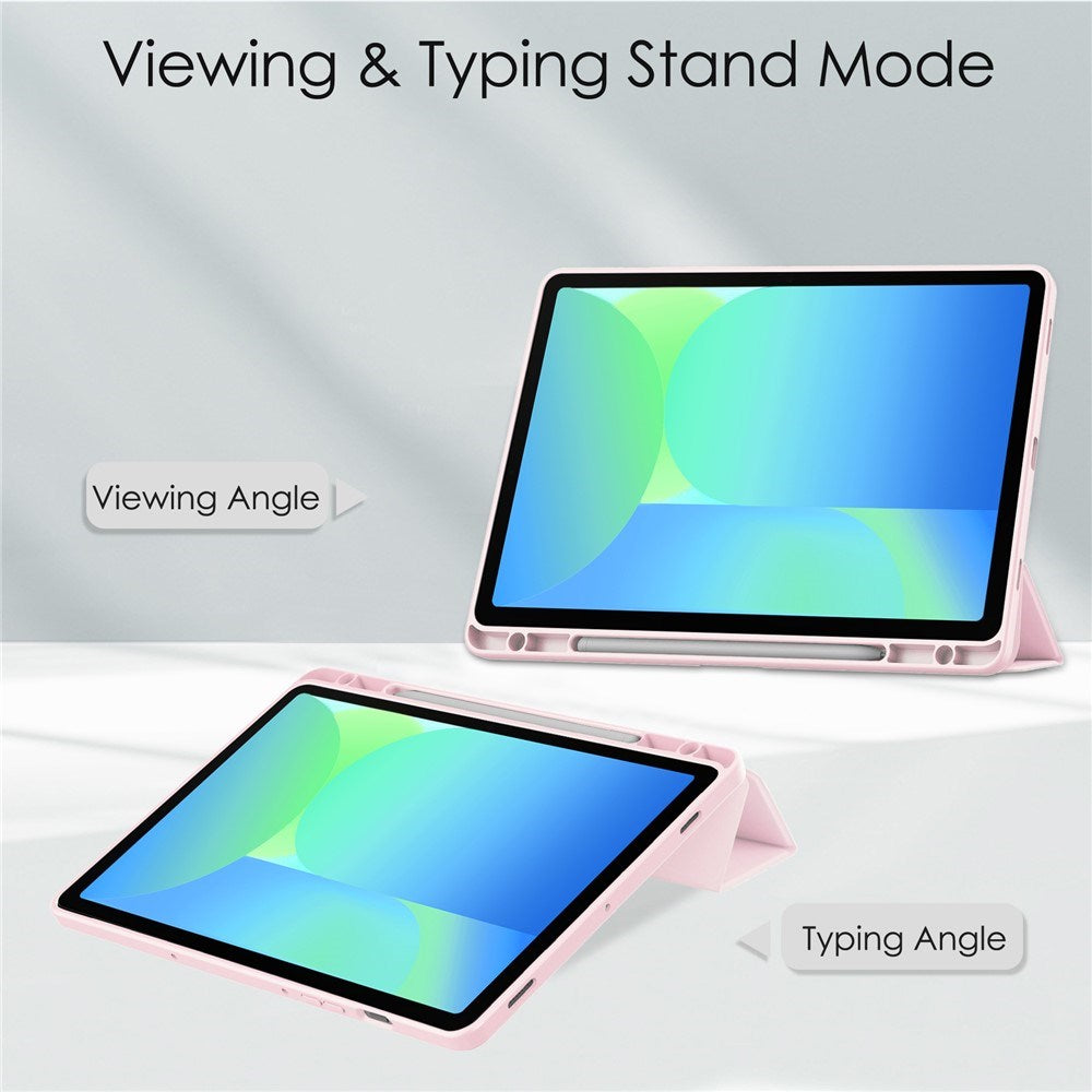 EIDERWOOD Samsung Galaxy Tab S10 Lite / S10 FE / S9 FE Flip Deksel - Stativfunksjon & Styluspennholder - Gjennomsiktig / Rosa