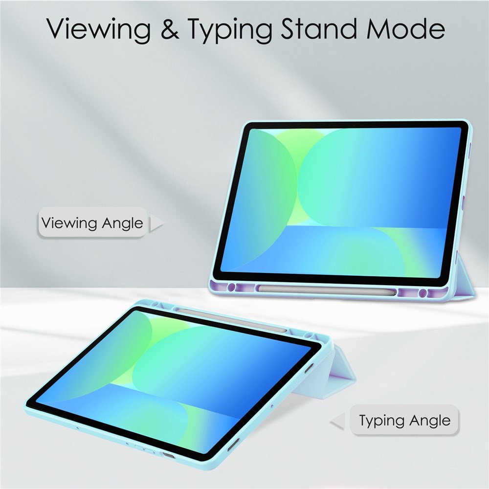 EIDERWOOD Samsung Galaxy Tab S10 Lite / S10 FE / S9 FE Flip Deksel - Stativfunksjon & Styluspennholder - Gjennomsiktig / Lys Blå