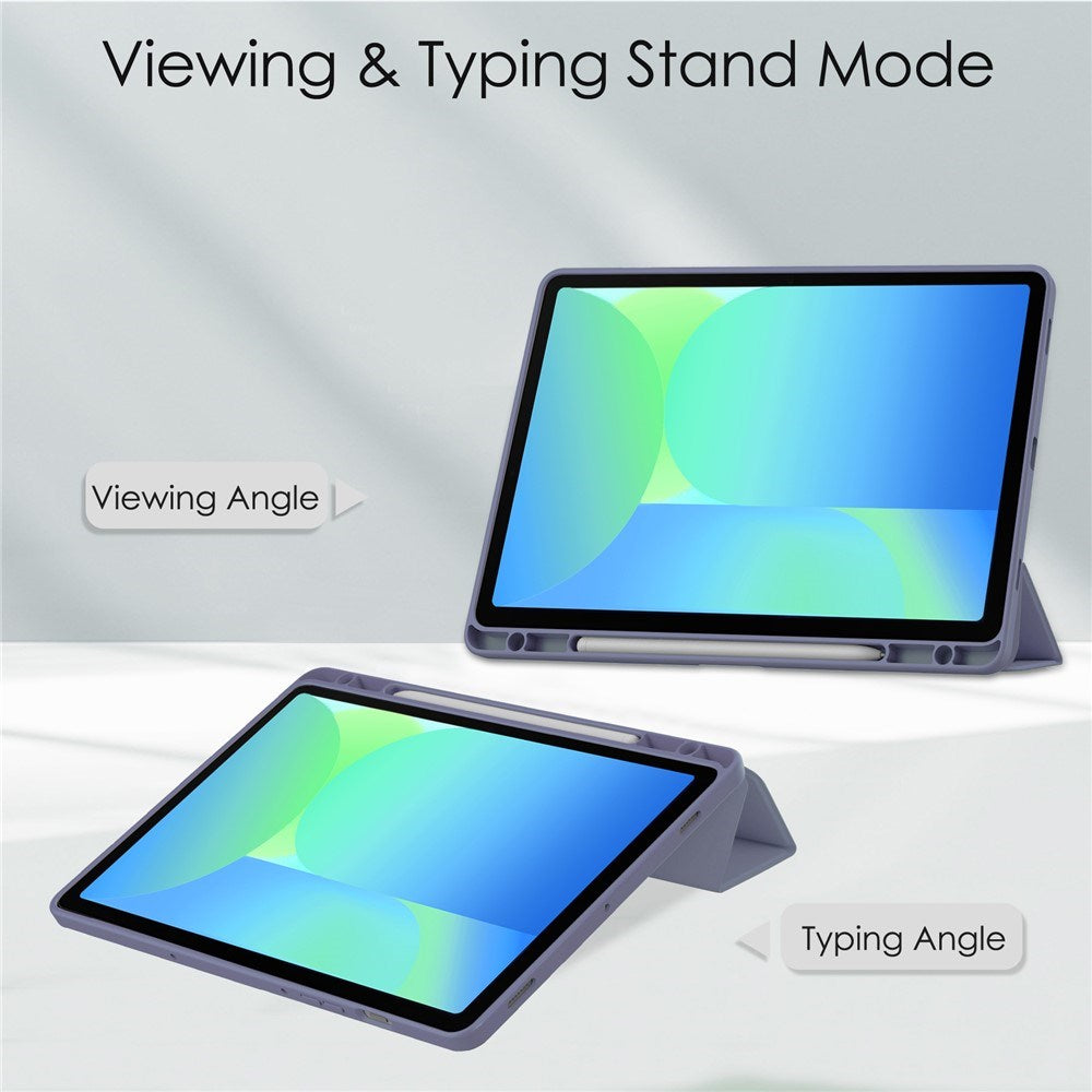 EIDERWOOD Samsung Galaxy Tab S10 Lite / S10 FE / S9 FE Flip Deksel - Stativfunksjon & Styluspennholder - Gjennomsiktig / Grå Lilla