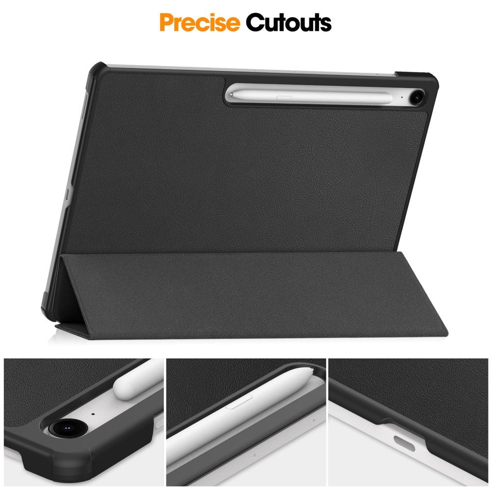 EIDERWOOD Samsung Galaxy Tab S10 FE+ (Plus) Kunstskinn Flip Deksel m. Stativfunksjon & Pencil Holder - Svart