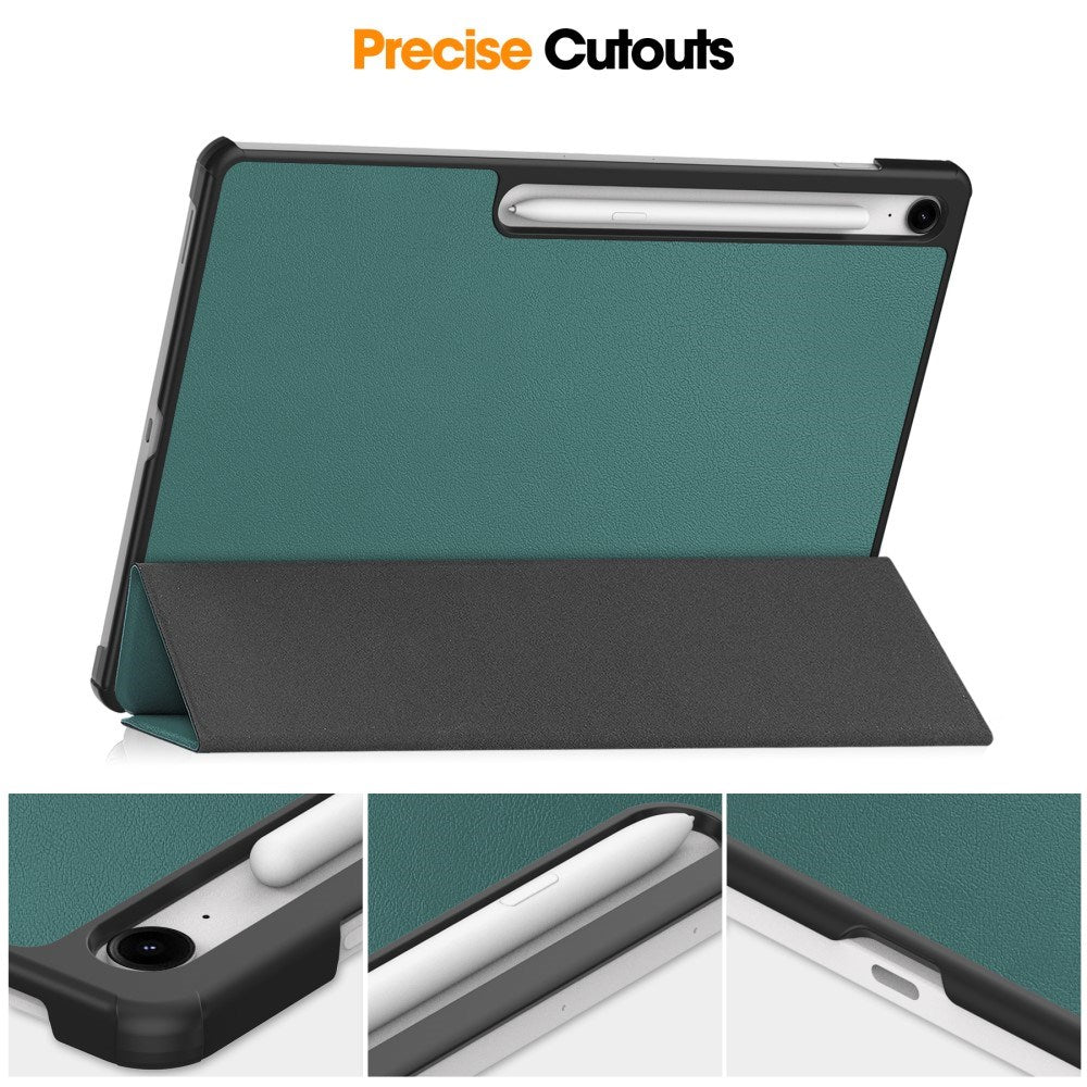 EIDERWOOD Samsung Galaxy Tab S10 FE+ (Plus) Kunstskinn Flip Deksel m. Stativfunksjon & Pencil Holder - Grønn