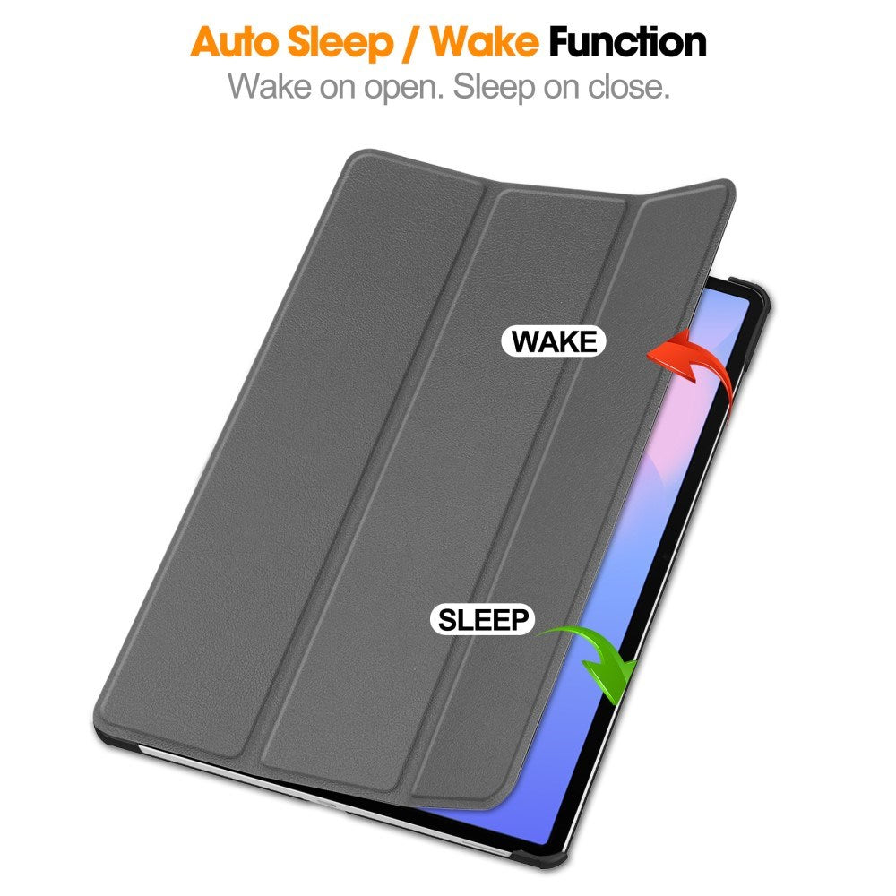 EIDERWOOD Samsung Galaxy Tab S10 FE+ (Plus) Kunstskinn Flip Deksel m. Stativfunksjon & Pencil Holder - Grå