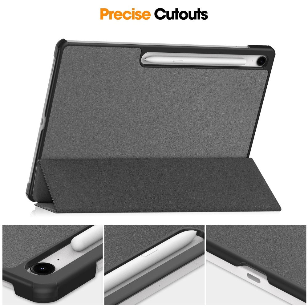 EIDERWOOD Samsung Galaxy Tab S10 FE+ (Plus) Kunstskinn Flip Deksel m. Stativfunksjon & Pencil Holder - Grå