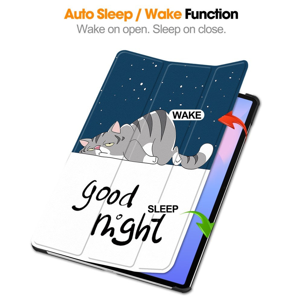 EIDERWOOD Samsung Galaxy Tab S10 FE+ (Plus) Tri-Fold Kunstskinn Flip Deksel m. Mønster - Katt