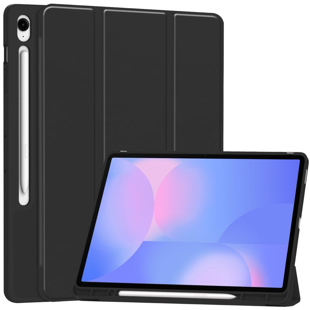 EIDERWOOD Samsung Galaxy Tab S10 FE+ (Plus) Tri-Fold Kunstskinn Flip Deksel med Stylus Pen Holder - Svart