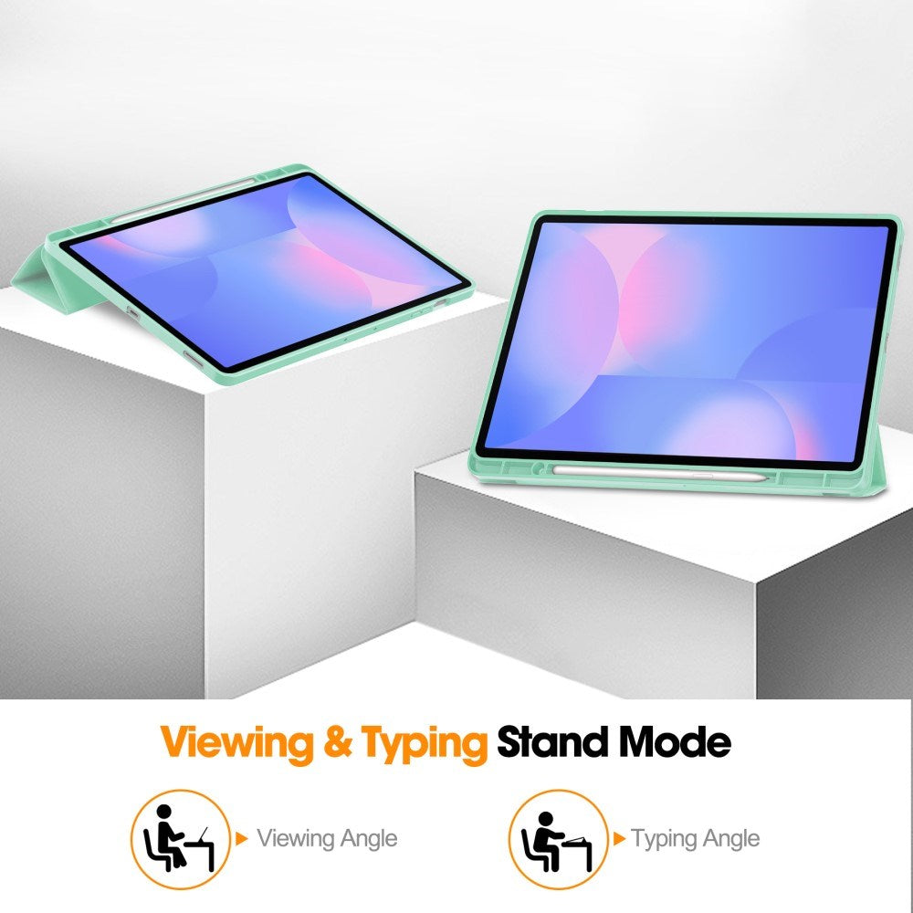 EIDERWOOD Samsung Galaxy Tab S10 FE+ (Plus) Tri-Fold Kunstskinn Flip Deksel med Stylus Pen Holder - Lys Grønn